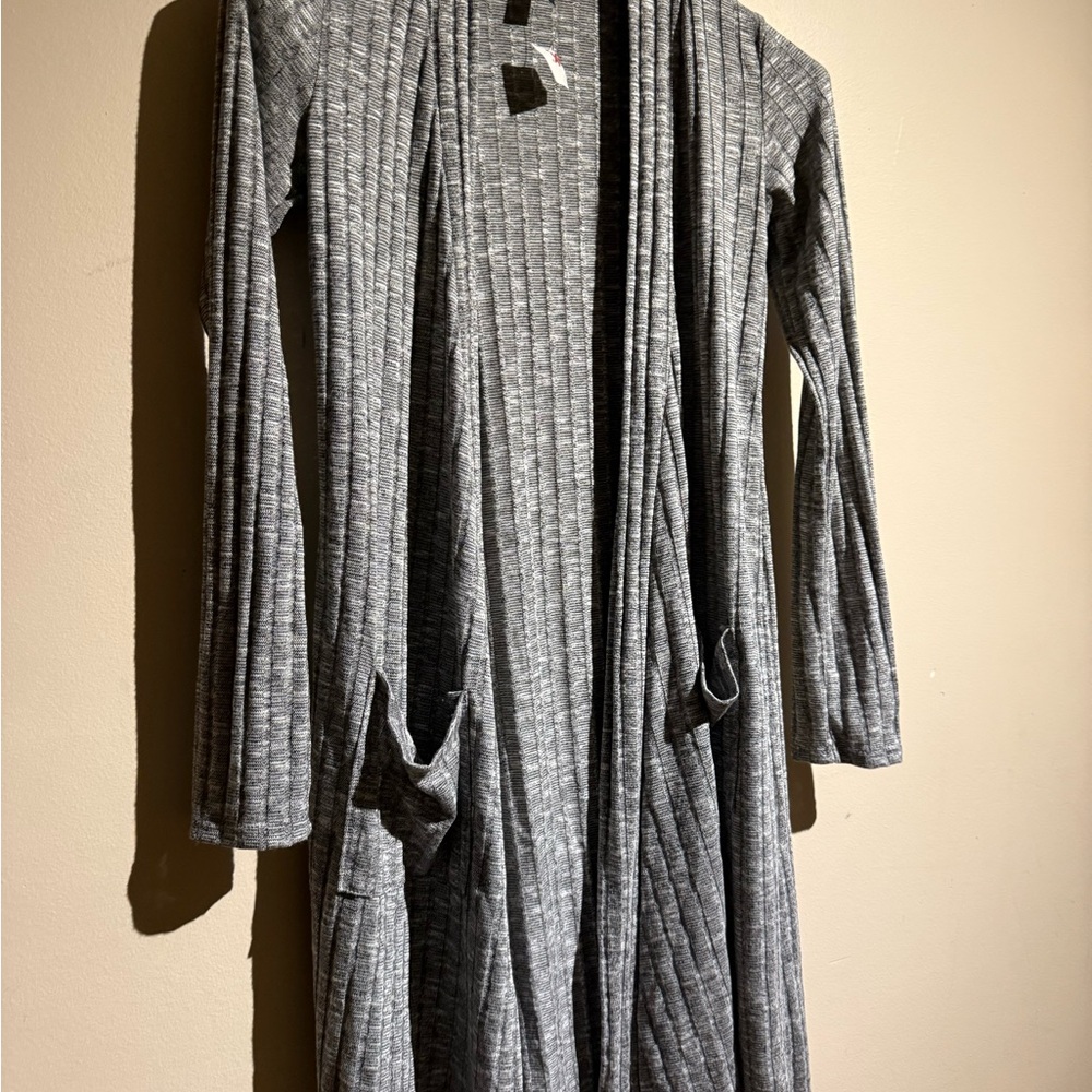 Gray Ribbed Open Front Cardigan - Picture 4 of 8